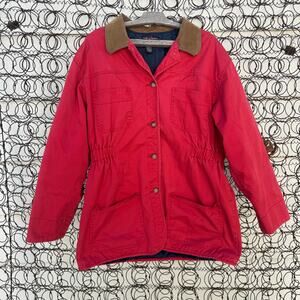 Vintage 90s Red Barn Coat Jacket Gloria Vanderbilt LARGE Faux Suede Collar LARGE